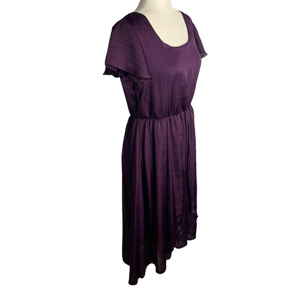 Vintage Jody High Low Hem Dress M Purple Short Sleeve Elastic Waist Scoop Neck - Picture 3 of 6
